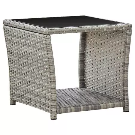 Tavolino da Caffè Grigio 45x45x40 cm in Polyrattan e Vetro