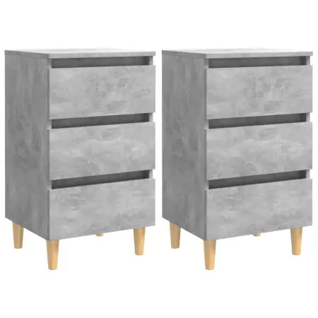 Comodini Gambe in Legno Massello 2 pz Grigio Cemento 40x35x69cm