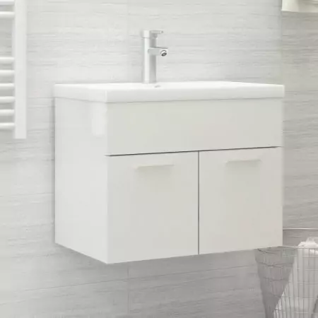 Mobile Bagno con Lavabo Integrato Bianco Lucido in Truciolato