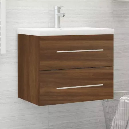 Mobile Bagno Lavabo Integrato Rovere Marrone Legno Multistrato