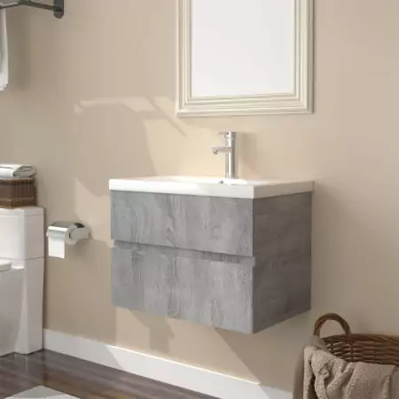 Mobile Bagno e Lavabo Integrato Grigio Sonoma Legno Multistrato