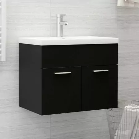 Mobile Bagno con Lavabo Integrato Nero in Truciolato