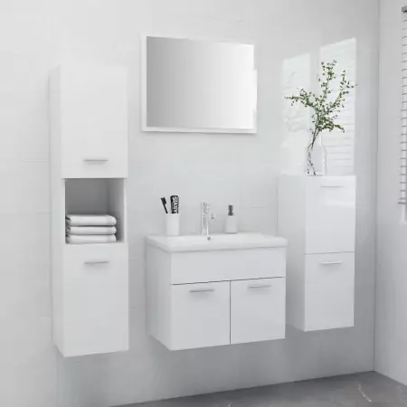 Set Mobili da Bagno Bianco Lucido in Truciolato