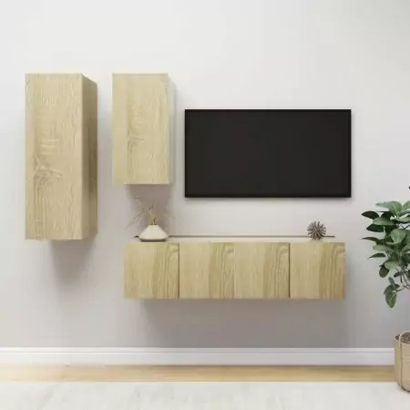 Set Porta TV 4 pz Rovere Sonoma in Truciolato