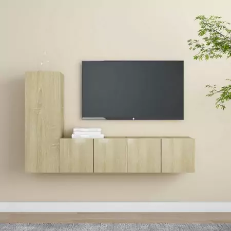 Set Porta TV 3 pz Rovere Sonoma in Truciolato