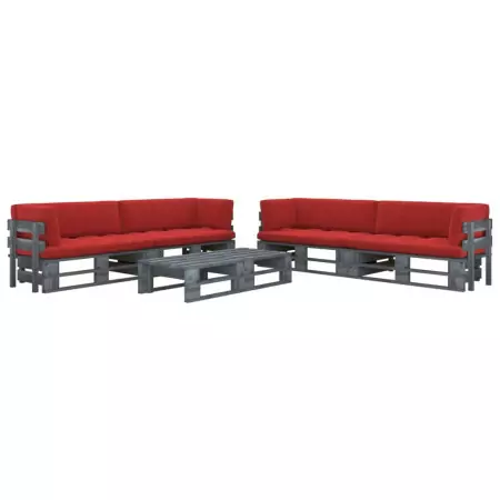 Set Divani a Pallet e Cuscini 6 pz in Pino Impregnato Grigio