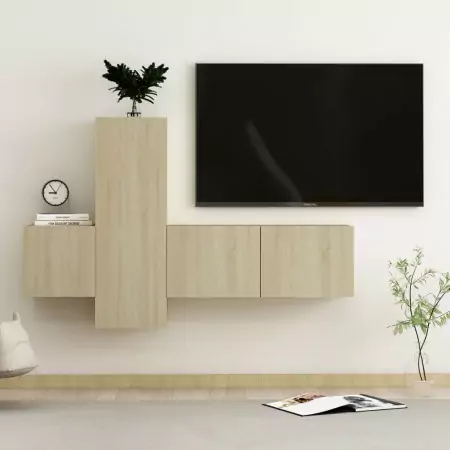 Set Porta TV 3 pz Rovere Sonoma in Truciolato