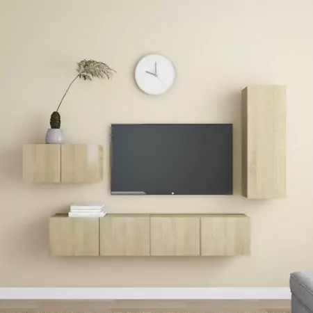 Set Porta TV 4 pz Rovere Sonoma in Truciolato