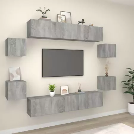 Set Mobili Porta TV 8pz Grigio Sonoma in Legno Multistrato