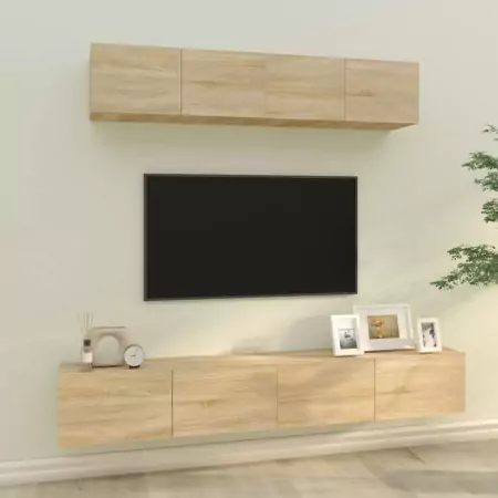 Set di Mobili Porta TV 4 pz Rovere Sonoma in Legno Multistrato