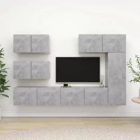 Set Porta TV 6 pz Grigio Cemento in Truciolato