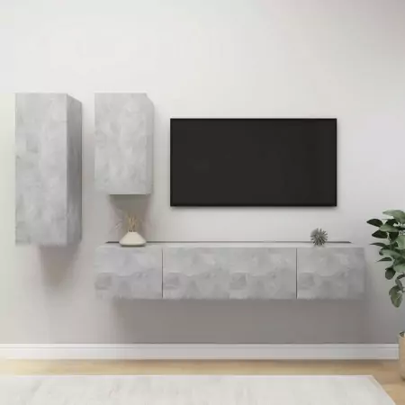 Set Porta TV 4 pz Grigio Cemento in Truciolato