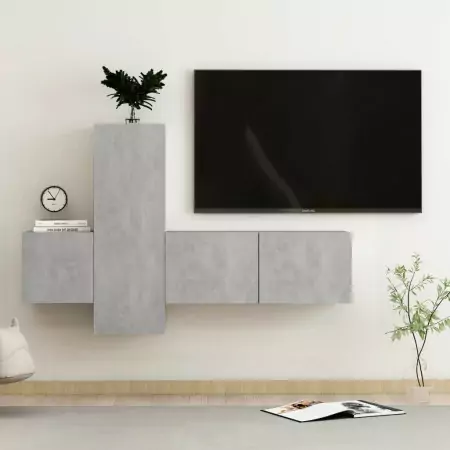 Set Porta TV 3 pz Grigio Cemento in Truciolato