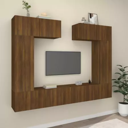 Set Mobili Porta TV 6 pz Rovere Marrone in Legno Multistrato