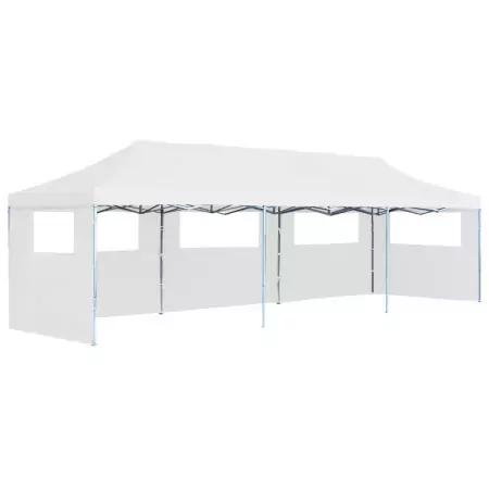 Tenda Pieghevole Pop-Up con 5 Pareti Laterali 3x9 m Bianca