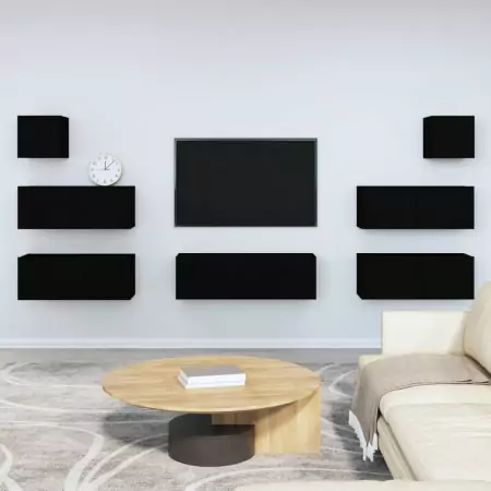 Set di Mobili Porta TV 7 pz Nero in Legno Multistrato