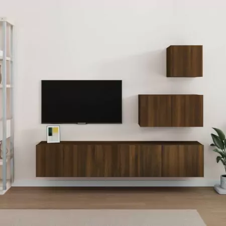 Set Mobili Porta TV 4 pz Rovere Marrone in Legno Multistrato