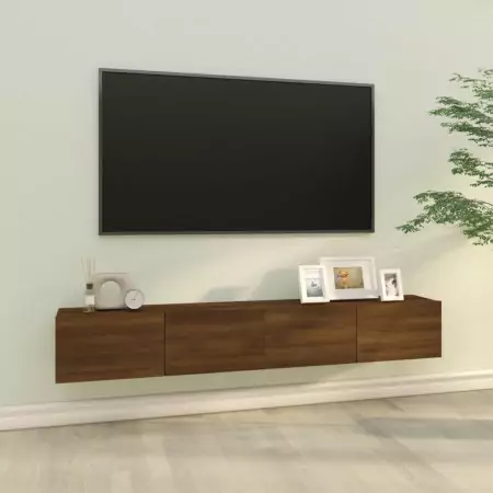 Mobili TV Parete 2pz Rovere Marrone 100x30x30 Legno Multistrato