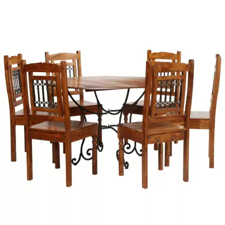 Set Tavolo da Pranzo 7 pz Legno Massello di Acacia e Sheesham