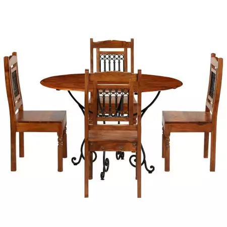 Set Tavolo da Pranzo 5 pz Legno Massello di Acacia e Sheesham