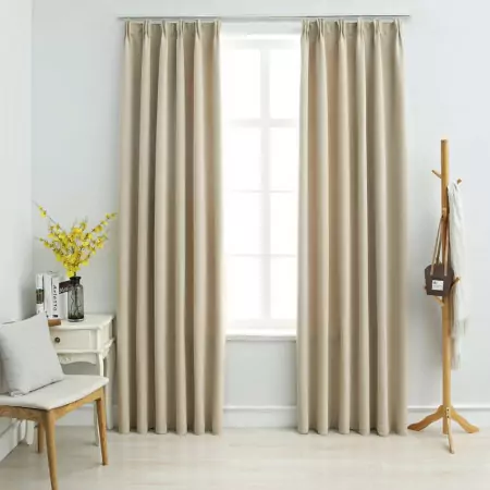 Tende Oscuranti con Ganci 2 pz Beige 140x175 cm