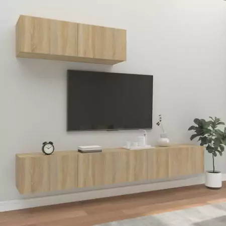 Set di Mobili Porta TV 3 pz Rovere Sonoma in Legno Multistrato