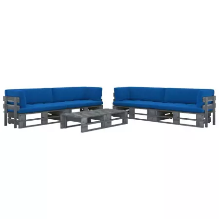 Set Divani a Pallet e Cuscini 6 pz in Pino Impregnato Grigio