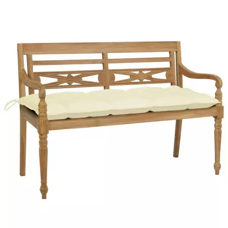 Panca Batavia con Cuscino Bianco Crema 120 cm Massello di Teak