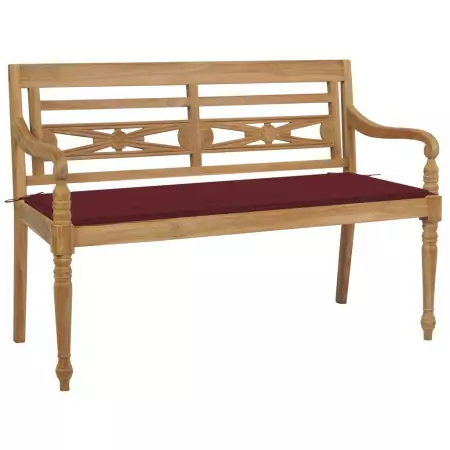 Panchina Batavia con Cuscino Rosso Vino 120cm in Teak Massello