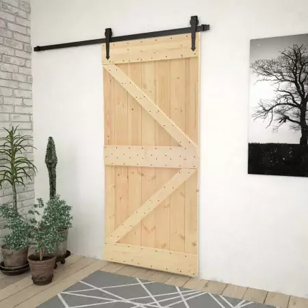 Porta Scorrevole con Set Hardware 90x210 cm in Legno di Pino