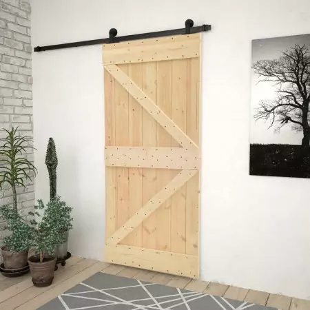 Porta Scorrevole con Set Hardware 90x210 cm in Legno di Pino