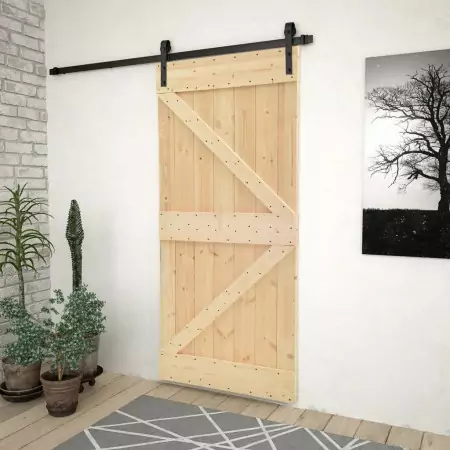 Porta Scorrevole con Set Hardware 80x210 cm in Legno di Pino