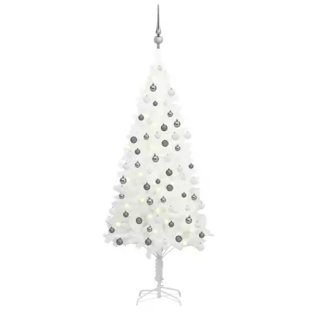 Set Albero Natale Artificiale con LED e Palline Bianco 120 cm
