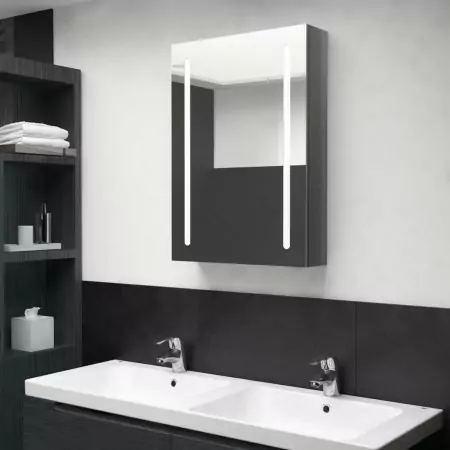 Armadietto Bagno con Specchio e LED Grigio Lucido 50x13x70 cm