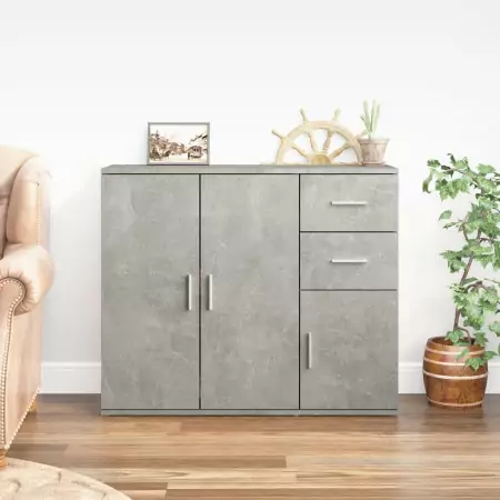 Credenza Grigio Cemento 91x29,5x75 cm in Legno Multistrato