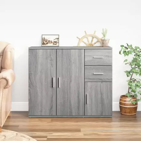 Credenza Grigio Sonoma 91x29,5x75 cm in Legno Multistrato