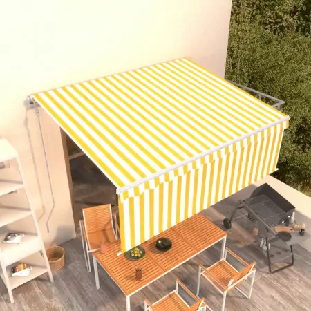 Tenda da Sole Retrattile Manuale e Parasole 4x3 m Gialla Bianca