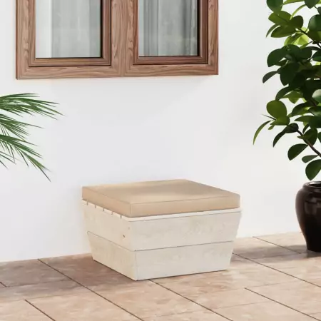 Ottomana da Giardino su Pallet con Cuscino in Legno di Abete