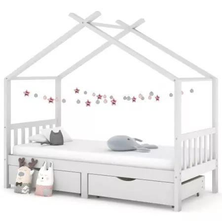 Giroletto Bambini con Cassetti Bianco Pino Massello 90x200 cm