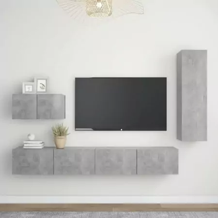 Set Porta TV 4 pz Grigio Cemento in Truciolato