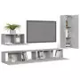 Set Porta TV 4 pz Grigio Cemento in Truciolato