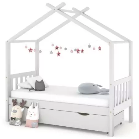 Giroletto Bambini con Cassetto Bianco Pino Massello 80x160 cm