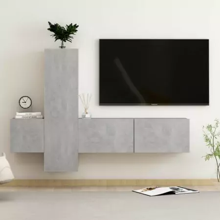 Set Porta TV 3 pz Grigio Cemento in Truciolato