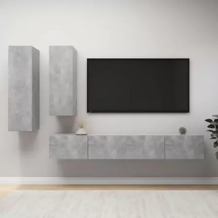 Set Porta TV 4 pz Grigio Cemento in Truciolato