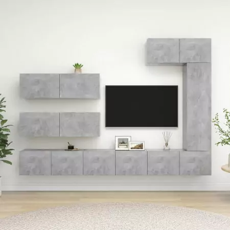 Set Porta TV 7 pz Grigio Cemento in Truciolato