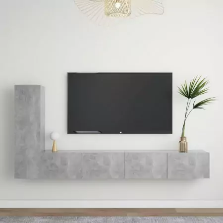 Set Porta TV 3 pz Grigio Cemento in Truciolato