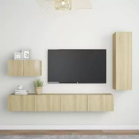 Set Porta TV 4 pz Rovere Sonoma in Truciolato