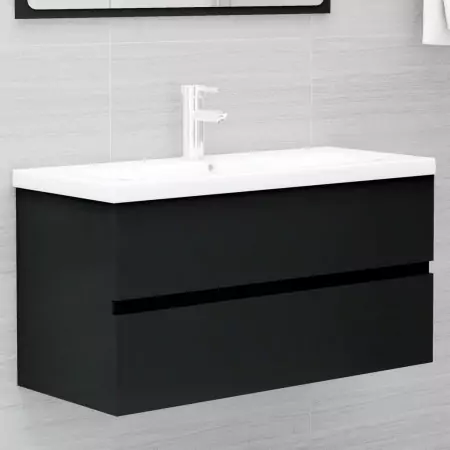 Mobile da Bagno con Lavabo Integrato Nero in Truciolato