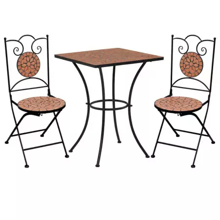 Set Bistrò 3 pz con Mosaico in Ceramica Terracotta