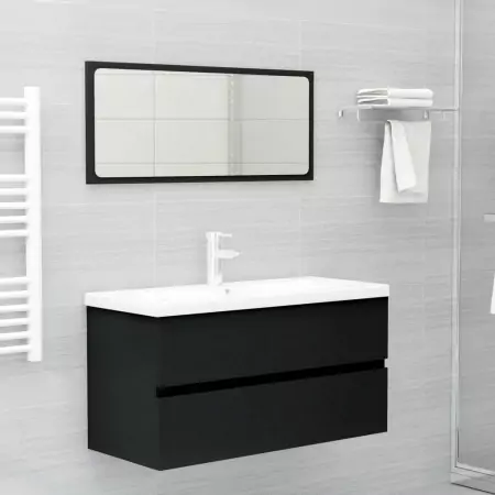 Mobile da Bagno con Lavabo Integrato Nero in Truciolato